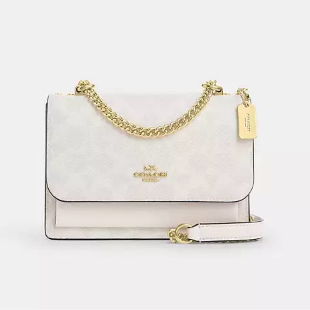 Coach White Leather Crossbody with Gold Chain